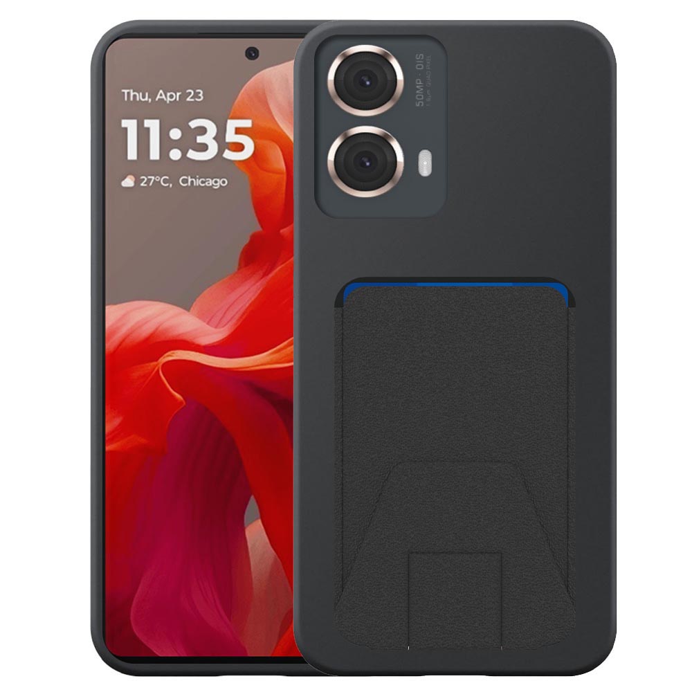 Motorola Moto G85 telefoonhoesje siliconen zwart_met verstelbare leren pasjeshouder