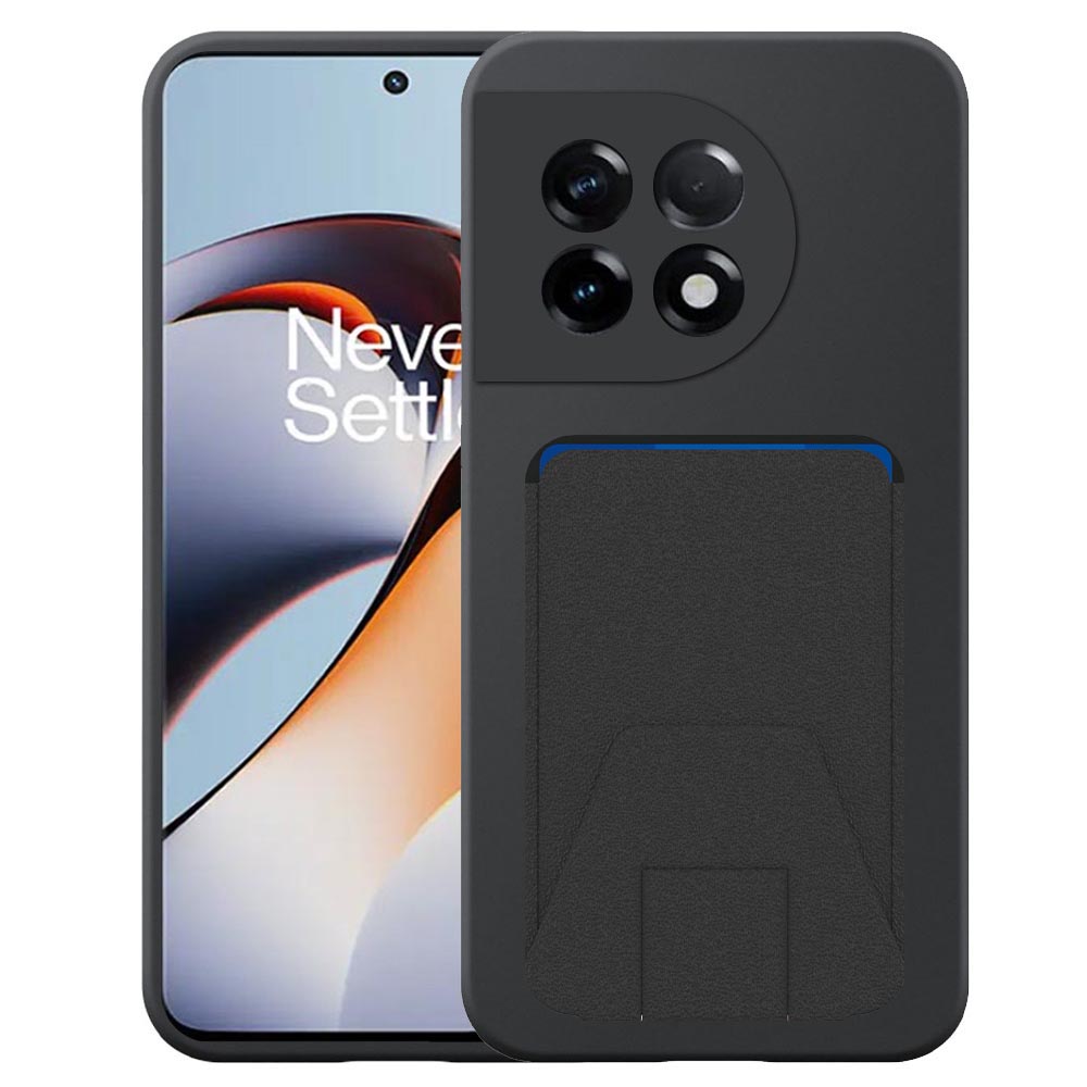 OnePlus 11R telefoonhoesje siliconen zwart_met verstelbare leren pasjeshouder