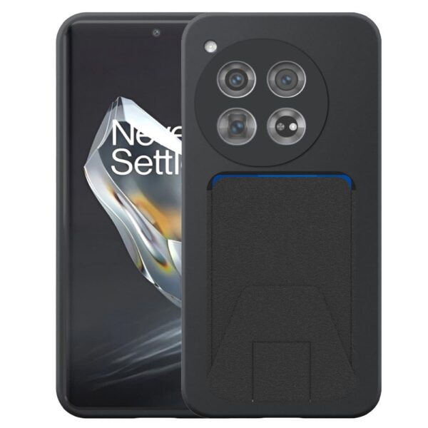OnePlus 12 telefoonhoesje siliconen zwart_met verstelbare leren pasjeshouder
