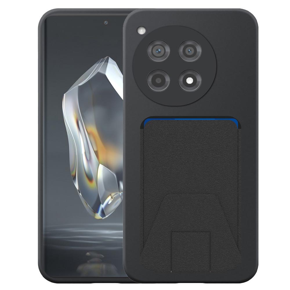 OnePlus 12R telefoonhoesje siliconen zwart_met verstelbare leren pasjeshouder