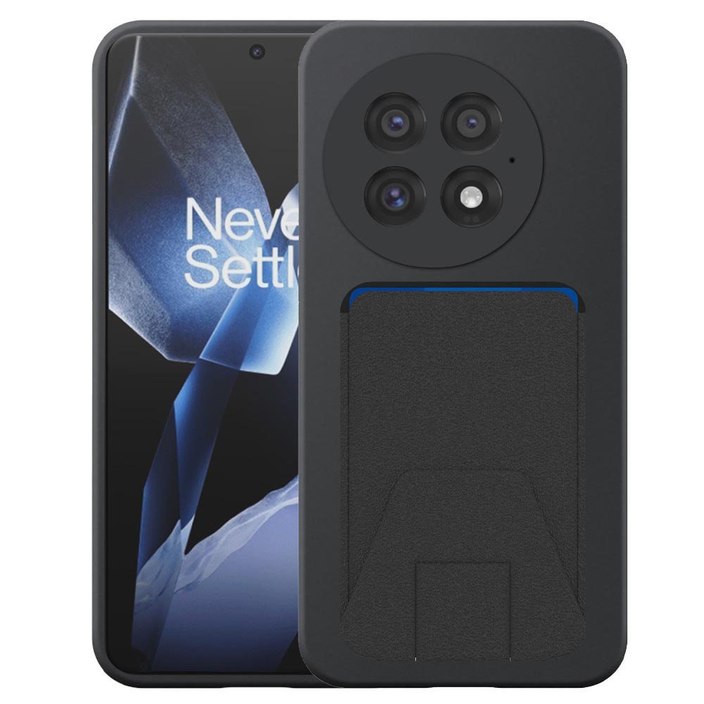 OnePlus 13 telefoonhoesje siliconen zwart_met verstelbare leren pasjeshouder