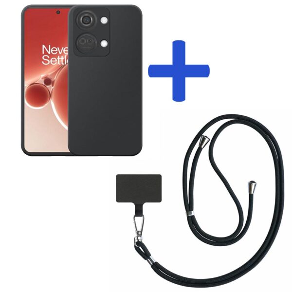 OnePlus NORD 3 telefoonhoesje siliconen zwart_met zwart afneembaar koord (2)
