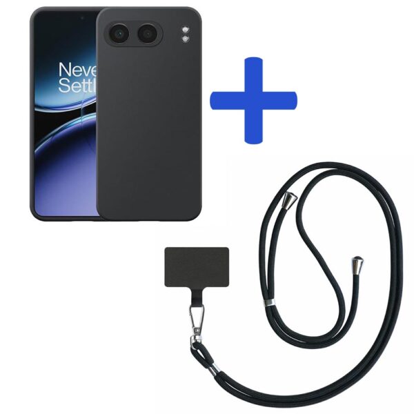 OnePlus NORD 4 telefoonhoesje siliconen zwart_met zwart afneembaar koord (2)