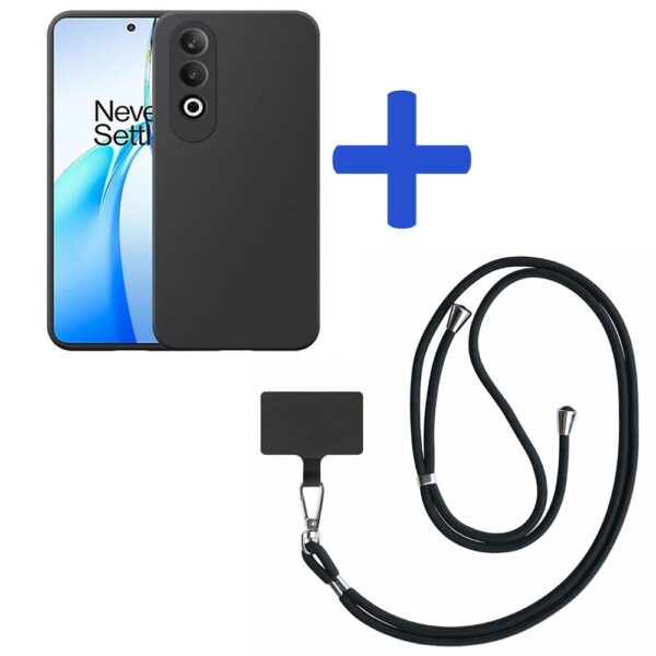 OnePlus NORD CE4 telefoonhoesje siliconen zwart_met zwart afneembaar koord (2)