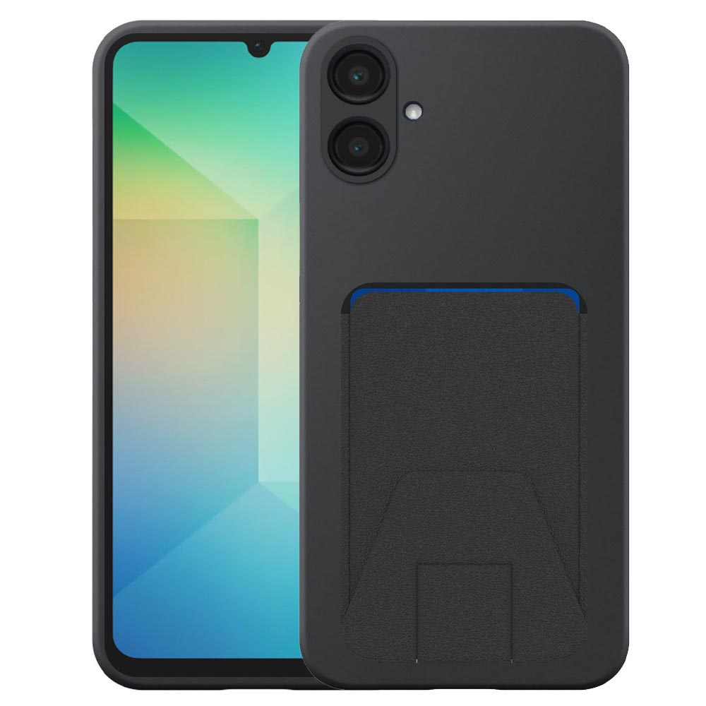Samsung Galaxy A06 telefoonhoesje siliconen zwart_met verstelbare leren pasjeshouder