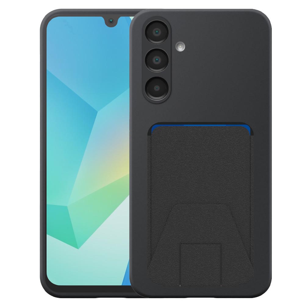 Samsung Galaxy A16 telefoonhoesje siliconen zwart_met verstelbare leren pasjeshouder