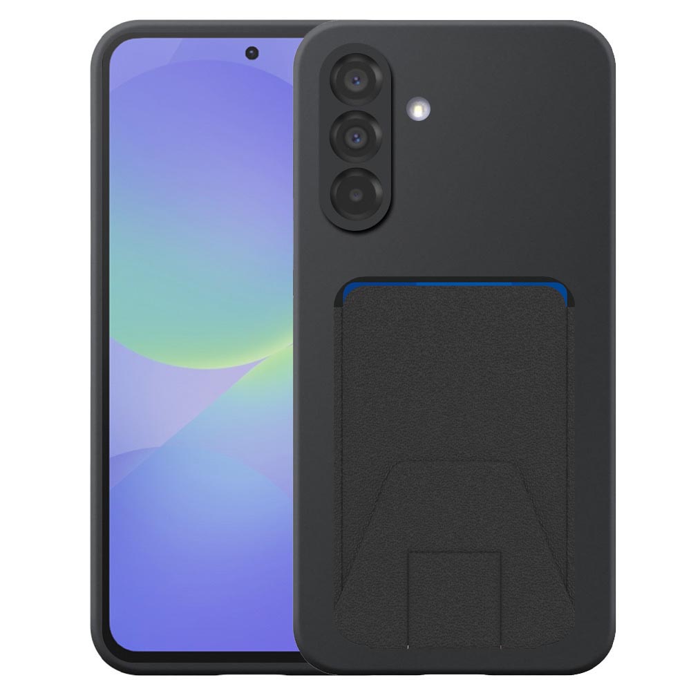 Samsung Galaxy A36 telefoonhoesje siliconen zwart_met verstelbare leren pasjeshouder