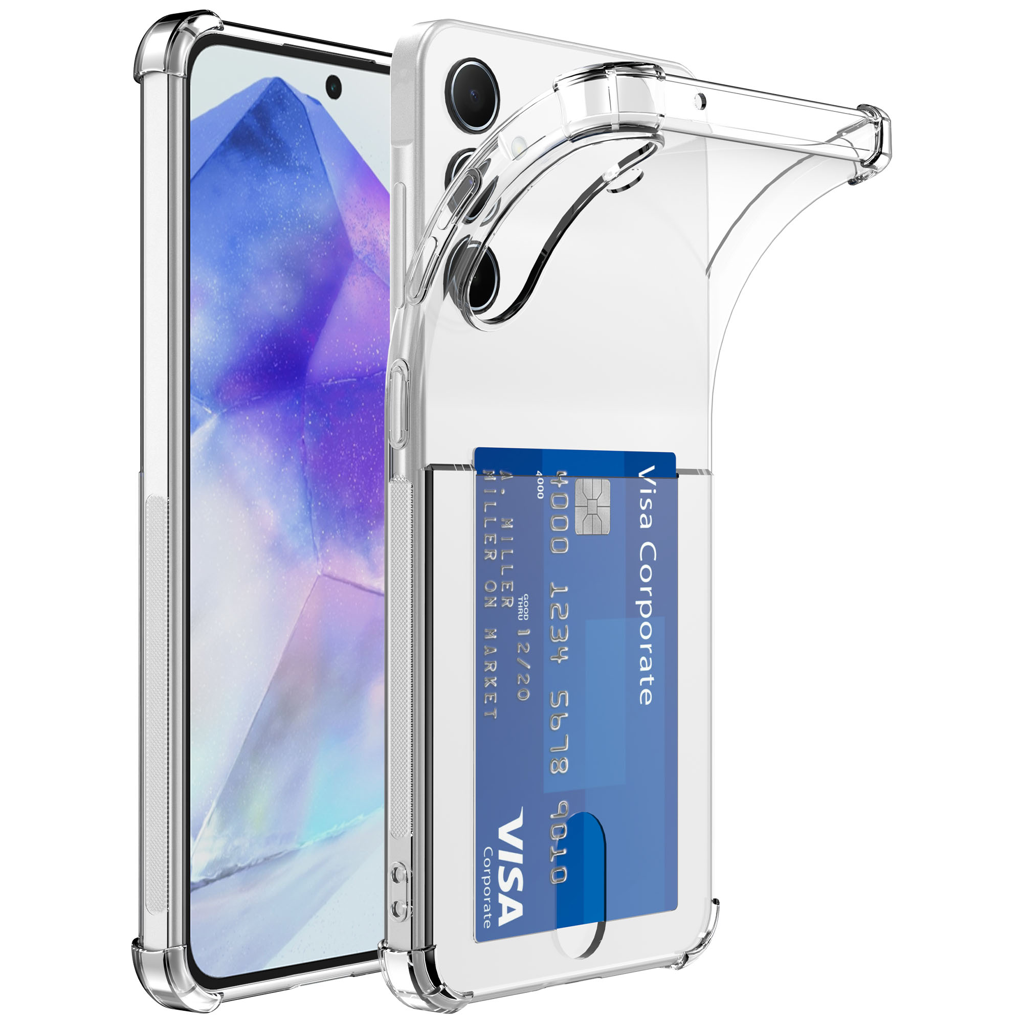Samsung Galaxy A55 telefoonhoesje met pasjeshouder en stootrand transparant (1)