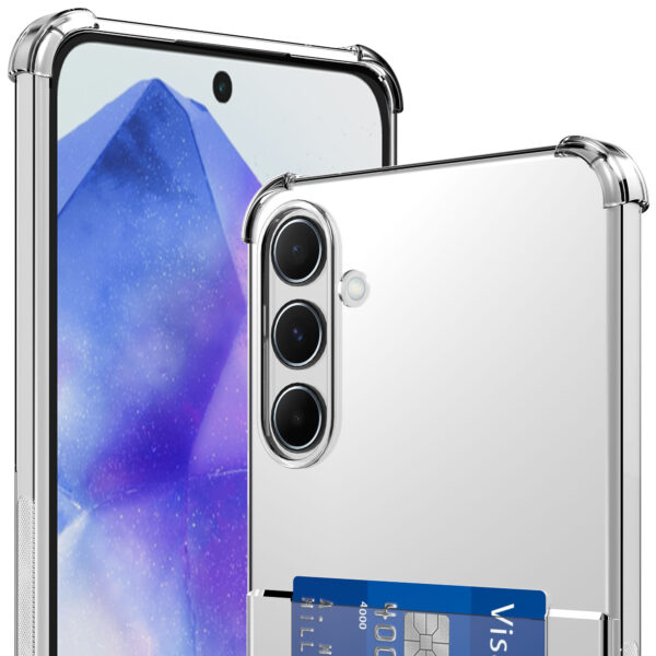 Samsung Galaxy A55 telefoonhoesje met pasjeshouder en stootrand transparant (2)