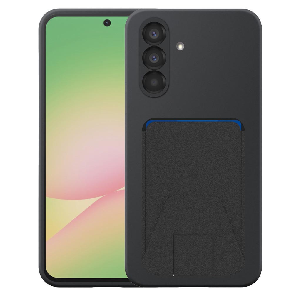 Samsung Galaxy A56 telefoonhoesje siliconen zwart_met verstelbare leren pasjeshouder