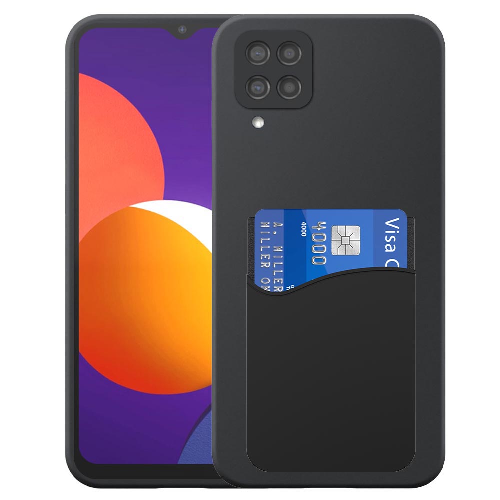 Samsung Galaxy M12 telefoonhoesje siliconen zwart_met pasjeshouder zwart siliconen