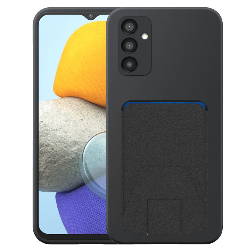 Samsung Galaxy M23 telefoonhoesje siliconen zwart_met verstelbare leren pasjeshouder