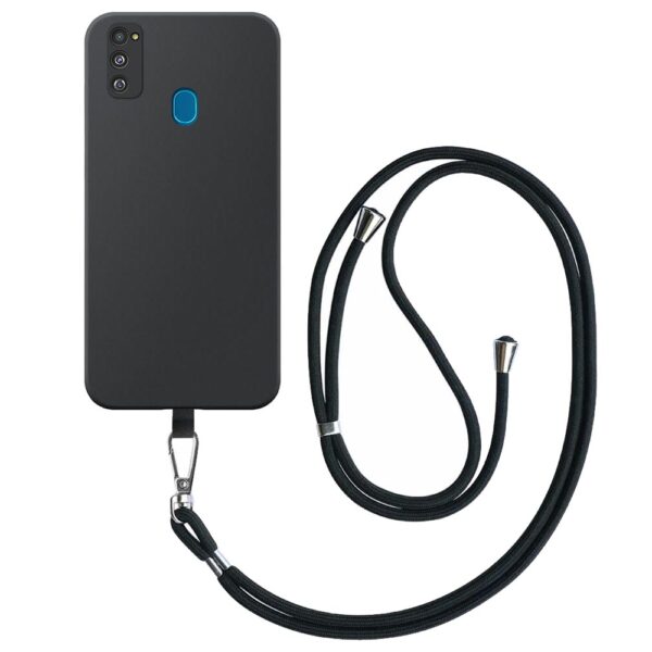 Samsung Galaxy M30S telefoonhoesje siliconen zwart (2)_met afneembaar koord