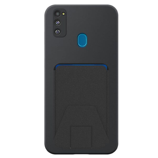 Samsung Galaxy M30S telefoonhoesje siliconen zwart (2)_met verstelbare leren pasjeshouder
