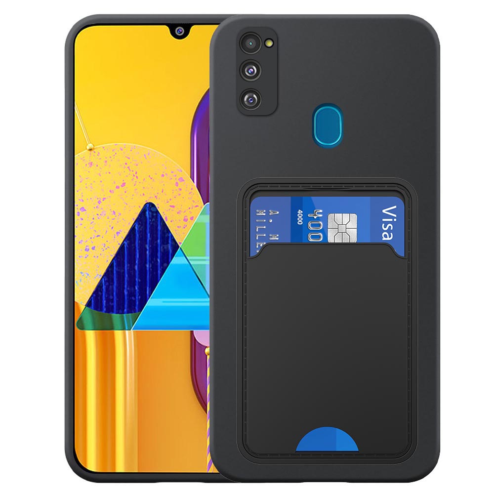 Samsung Galaxy M30S telefoonhoesje siliconen zwart_met pasjeshouder zwart TPU