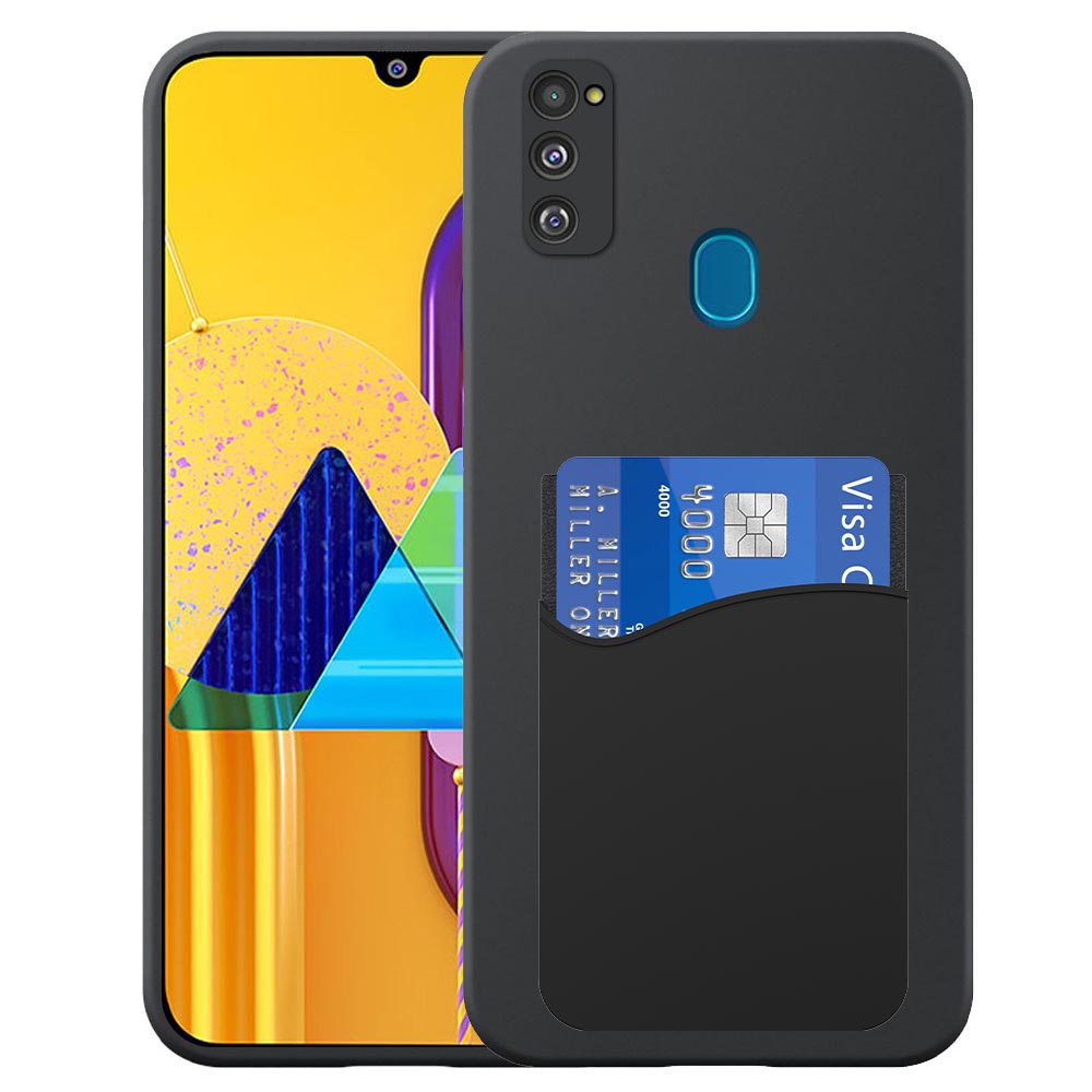 Samsung Galaxy M30S telefoonhoesje siliconen zwart_met pasjeshouder zwart siliconen
