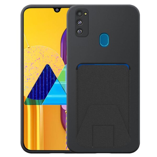 Samsung Galaxy M30S telefoonhoesje siliconen zwart_met verstelbare leren pasjeshouder