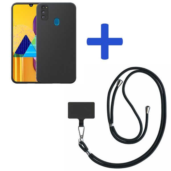 Samsung Galaxy M30S telefoonhoesje siliconen zwart_met zwart afneembaar koord (2)