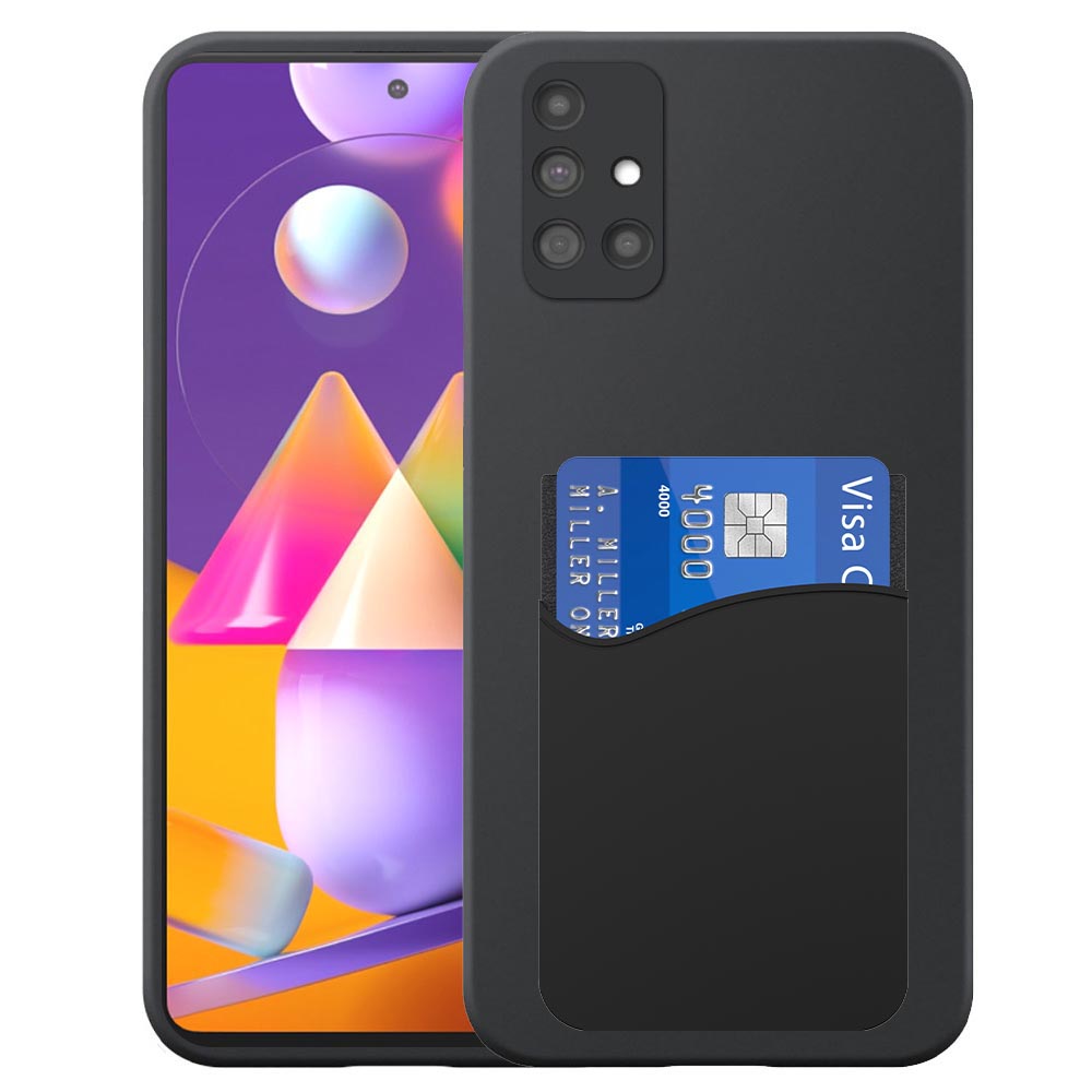 Samsung Galaxy M31S telefoonhoesje siliconen zwart_met pasjeshouder zwart siliconen