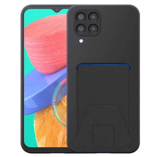 Samsung Galaxy M33 telefoonhoesje siliconen zwart_met verstelbare leren pasjeshouder