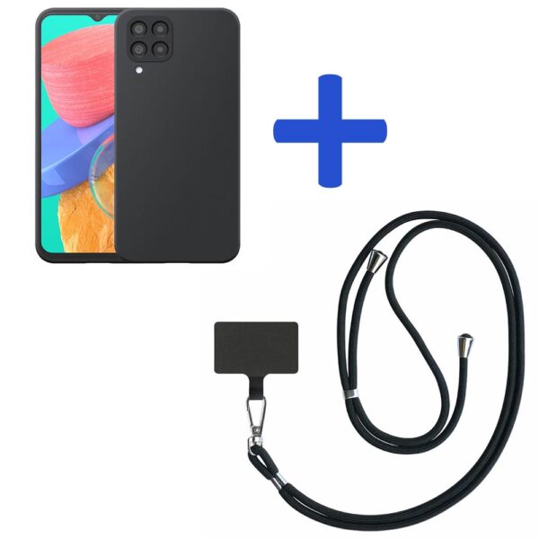 Samsung Galaxy M33 telefoonhoesje siliconen zwart_met zwart afneembaar koord (2)
