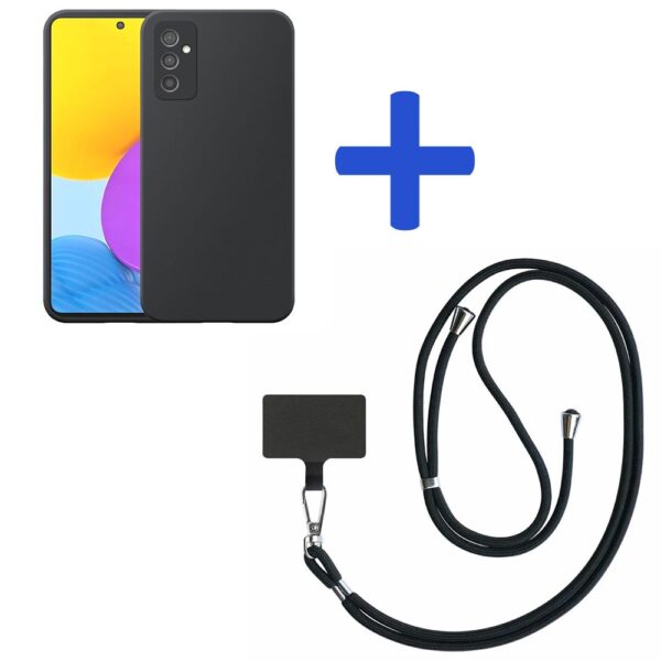 Samsung Galaxy M52 telefoonhoesje siliconen zwart_met zwart afneembaar koord (2)