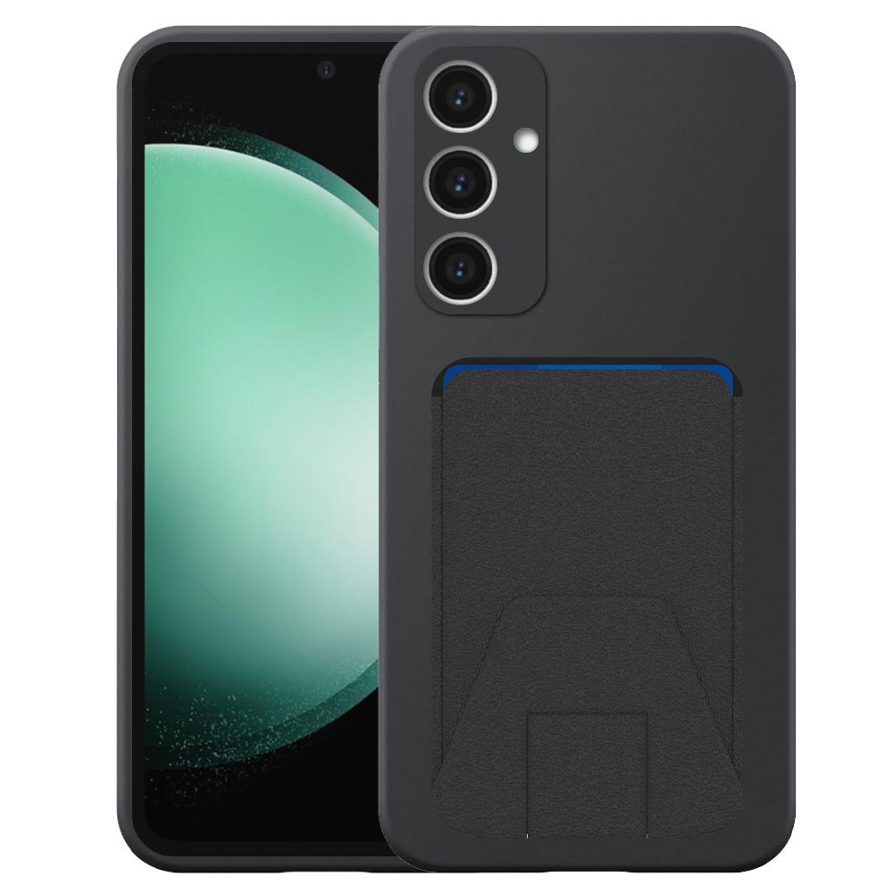 Samsung Galaxy S23 FE telefoonhoesje siliconen zwart_met verstelbare leren pasjeshouder