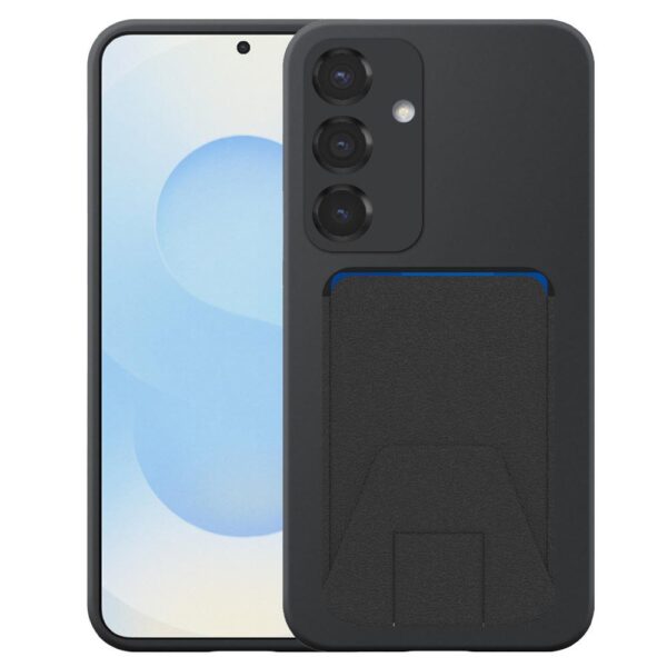 Samsung Galaxy S25 Plus telefoonhoesje siliconen zwart_met verstelbare leren pasjeshouder