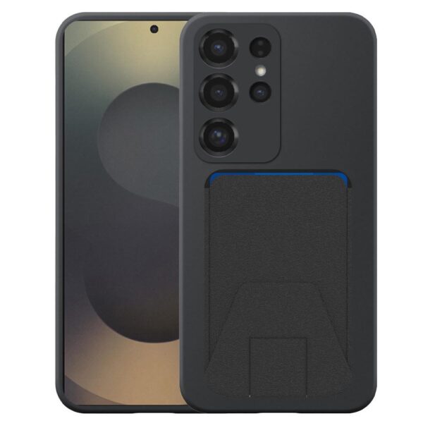Samsung Galaxy S25 Ultra telefoonhoesje siliconen zwart_met verstelbare leren pasjeshouder
