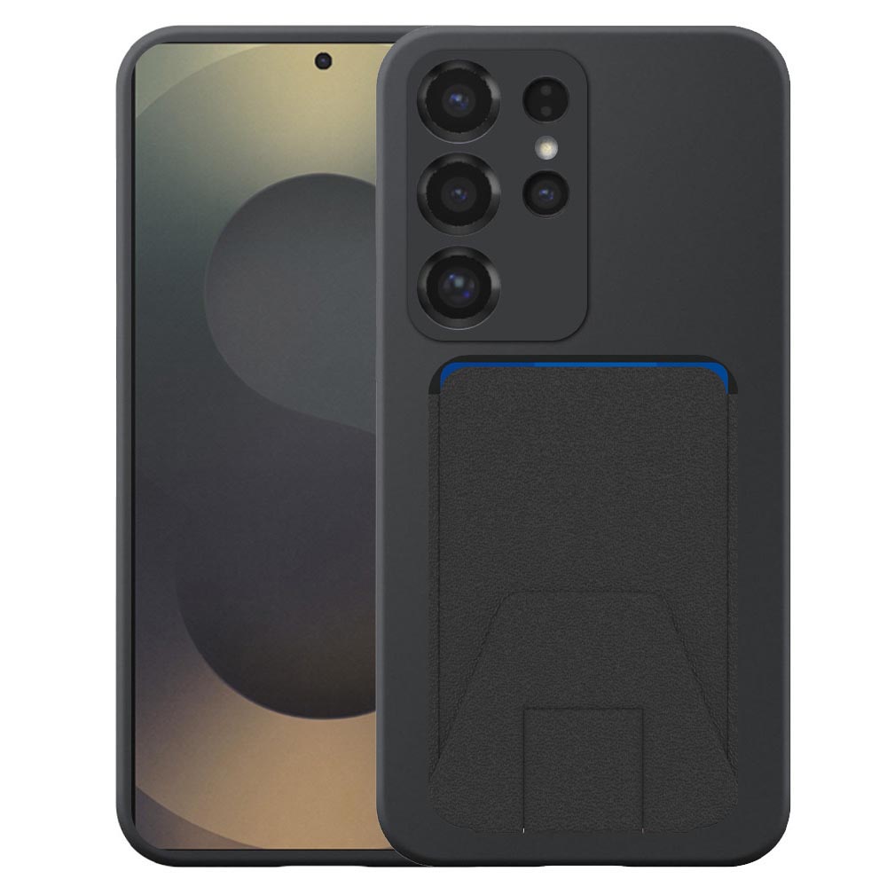 Samsung Galaxy S25 Ultra telefoonhoesje siliconen zwart_met verstelbare leren pasjeshouder