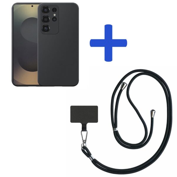 Samsung Galaxy S25 Ultra telefoonhoesje siliconen zwart_met zwart afneembaar koord (2)