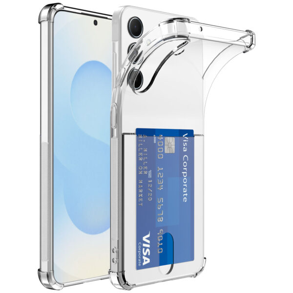 Samsung Galaxy S25 telefoonhoesje met pasjeshouder en stootrand transparant (1)