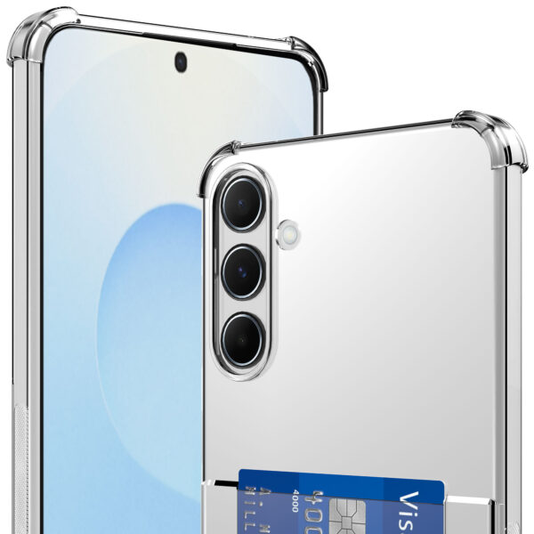 Samsung Galaxy S25 telefoonhoesje met pasjeshouder en stootrand transparant (2)