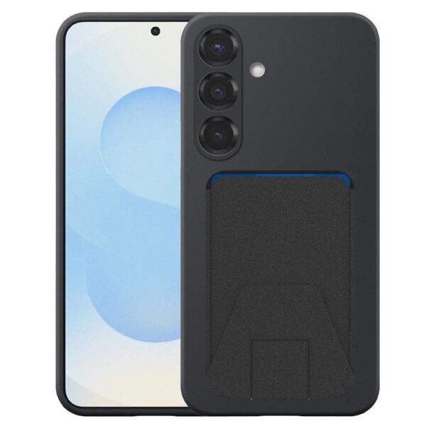 Samsung Galaxy S25 telefoonhoesje siliconen zwart_met verstelbare leren pasjeshouder