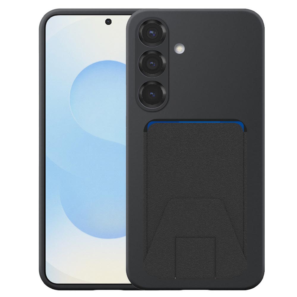 Samsung Galaxy S25 telefoonhoesje siliconen zwart_met verstelbare leren pasjeshouder