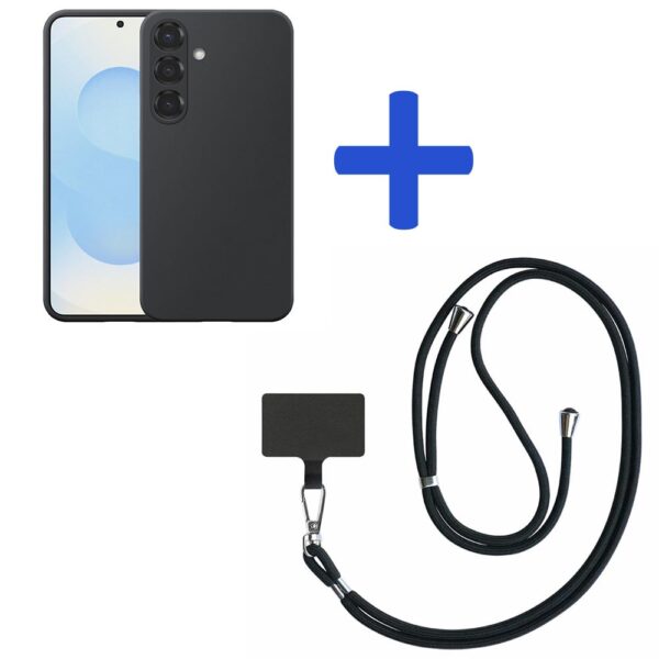 Samsung Galaxy S25 telefoonhoesje siliconen zwart_met zwart afneembaar koord (2)