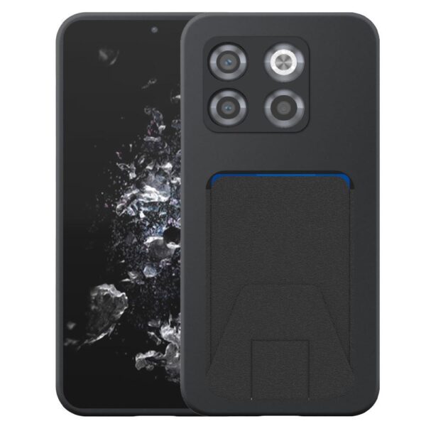 OnePlus 9 telefoonhoesje siliconen zwart_met verstelbare leren pasjeshouder