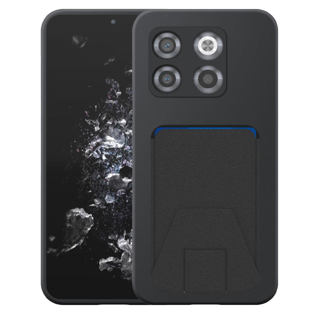 OnePlus 9 telefoonhoesje siliconen zwart_met verstelbare leren pasjeshouder