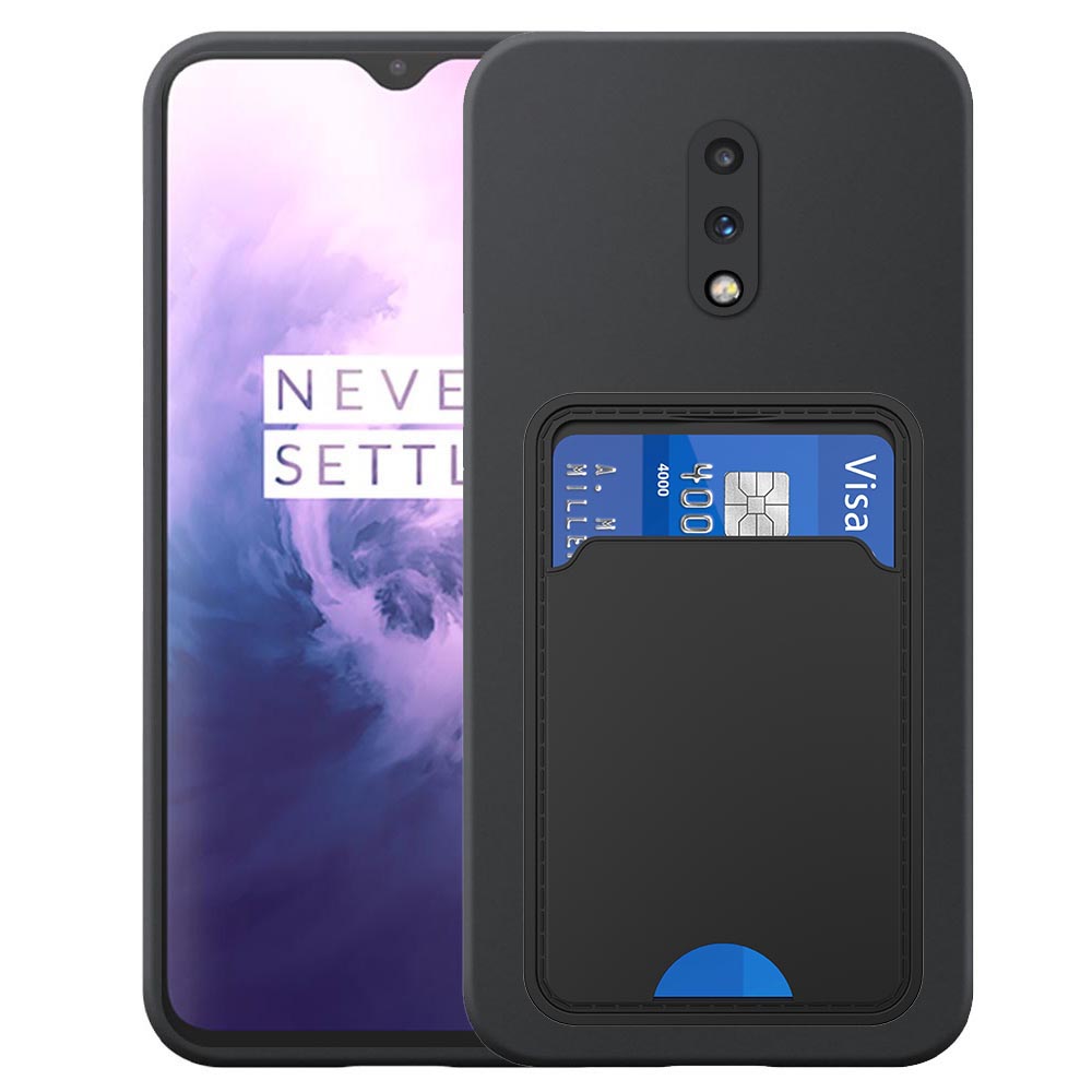 OnePlus 7 telefoonhoesje siliconen zwart_met pasjeshouder zwart TPU