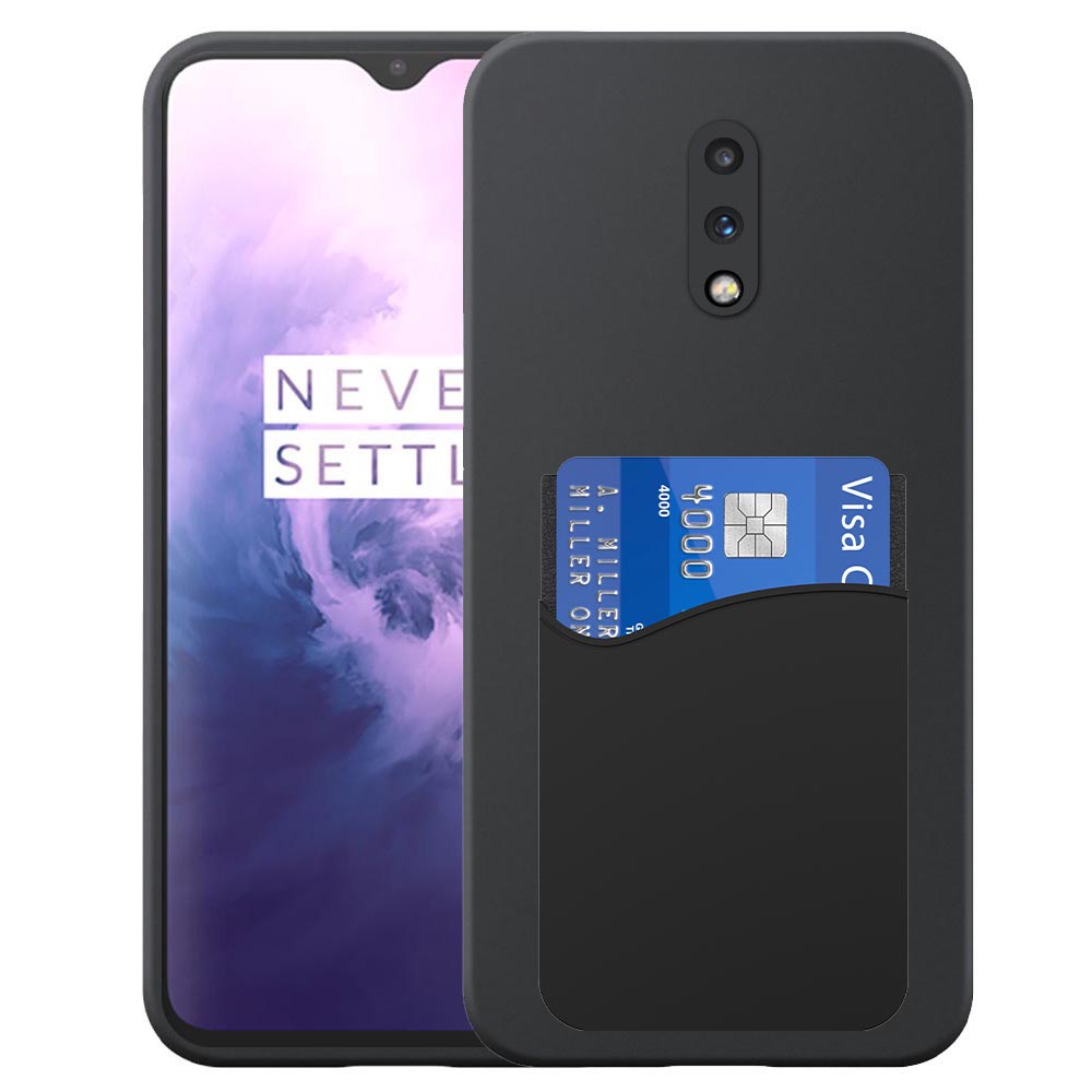 OnePlus 7 telefoonhoesje siliconen zwart_met pasjeshouder zwart siliconen