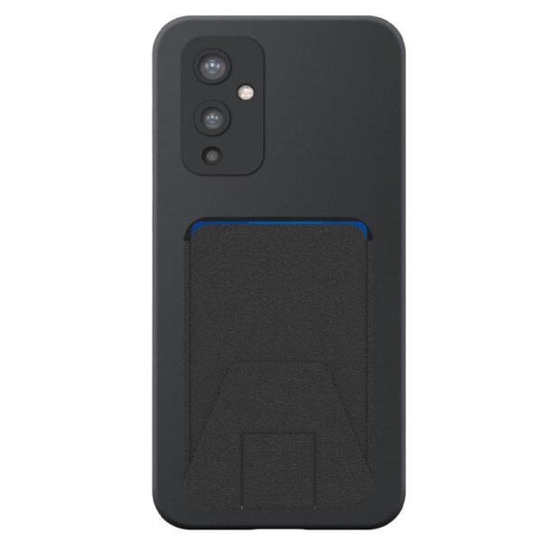 OnePlus 9 telefoonhoesje siliconen zwart (2)_met verstelbare leren pasjeshouder