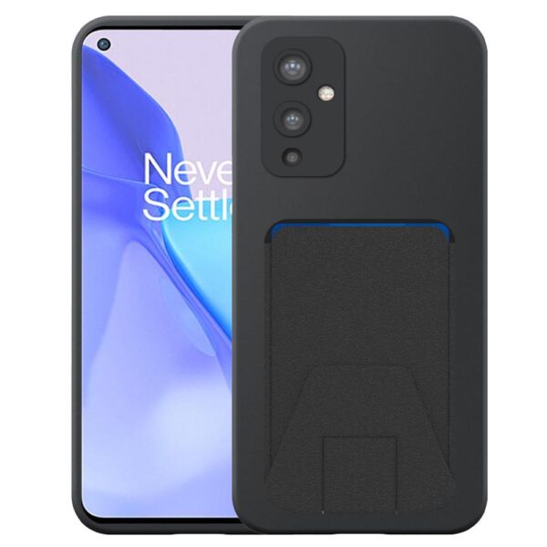 OnePlus 9 telefoonhoesje siliconen zwart_met verstelbare leren pasjeshouder