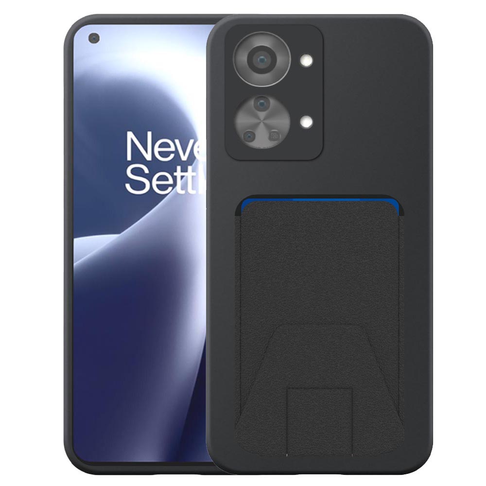 OnePlus NORD 2T telefoonhoesje siliconen zwart_met verstelbare leren pasjeshouder