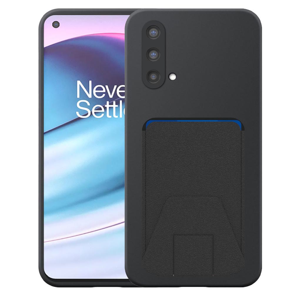 OnePlus NORD CE telefoonhoesje siliconen zwart_met verstelbare leren pasjeshouder