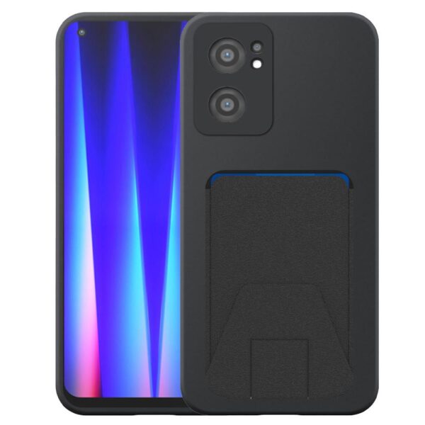 OnePlus NORD CE2 telefoonhoesje siliconen zwart_met verstelbare leren pasjeshouder