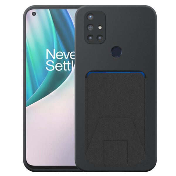 OnePlus NORD N10 telefoonhoesje siliconen zwart_met verstelbare leren pasjeshouder