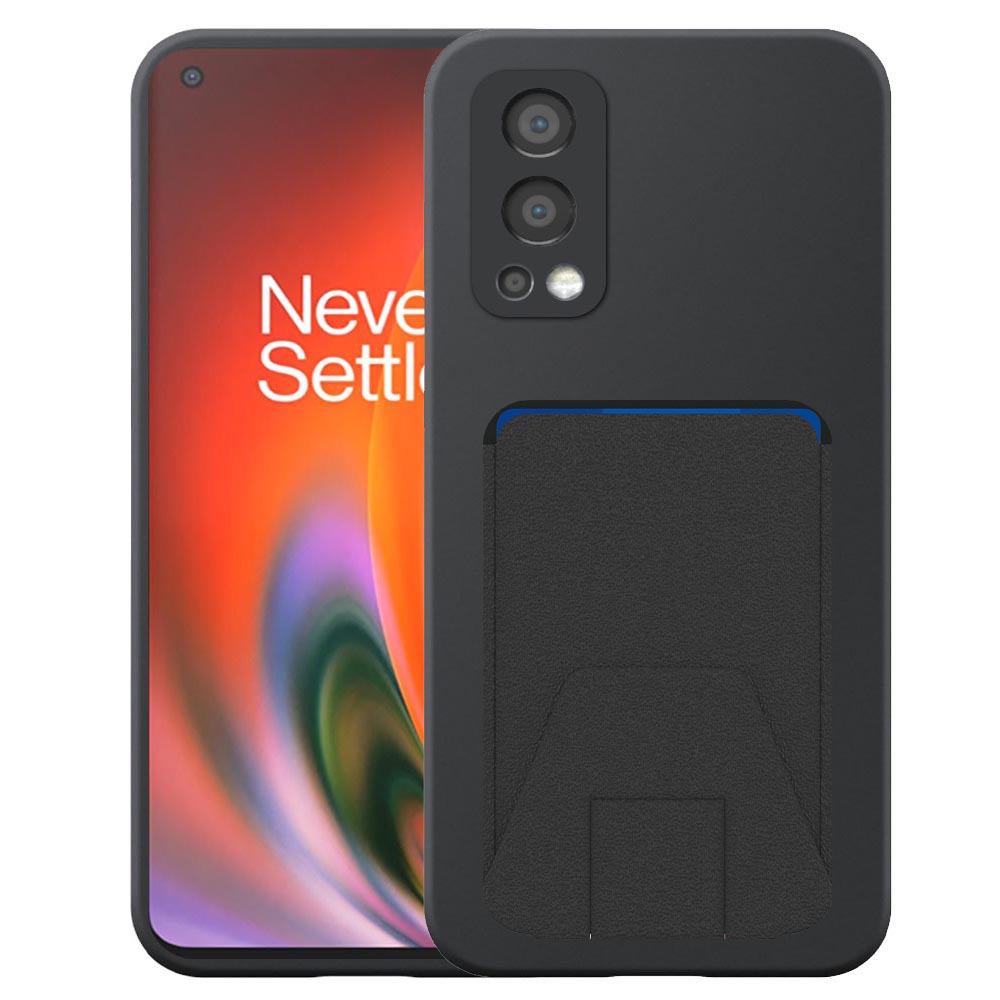 OnePlus Nord 2_telefoonhoesje siliconen zwart_met verstelbare leren pasjeshouder