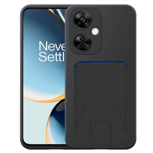 OnePlus Nord N20 telefoonhoesje siliconen zwart_met verstelbare leren pasjeshouder