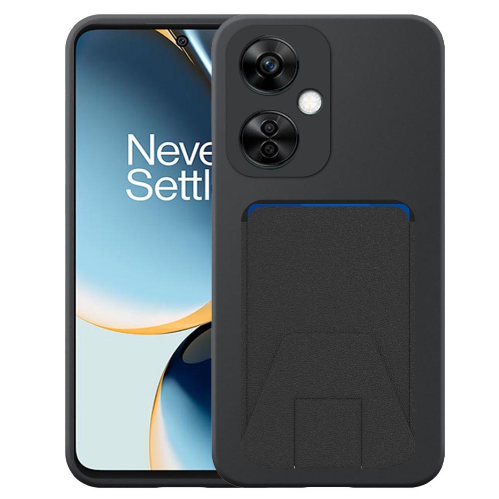 OnePlus Nord N20 telefoonhoesje siliconen zwart_met verstelbare leren pasjeshouder