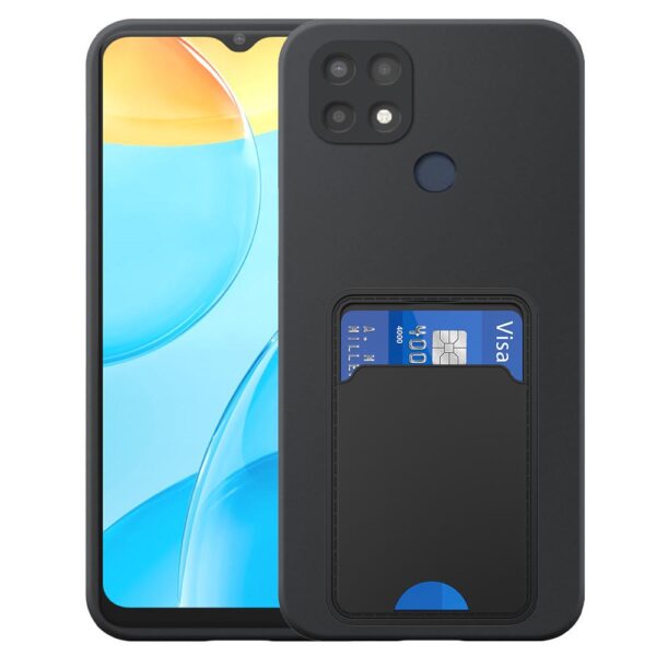 Oppo A15 telefoonhoesje siliconen zwart_met TPU pasjeshouder